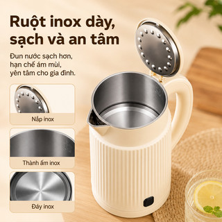 OOKAS Bình đun siêu tốc 2.4L, Thiết Kế Cao Cấp Sôi Nhanh Tiết Kiệm Điện