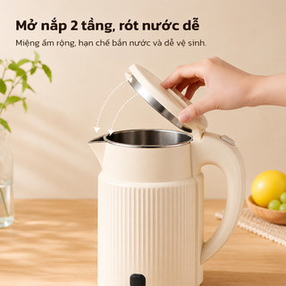 OOKAS Bình đun siêu tốc 2.4L, Thiết Kế Cao Cấp Sôi Nhanh Tiết Kiệm Điện