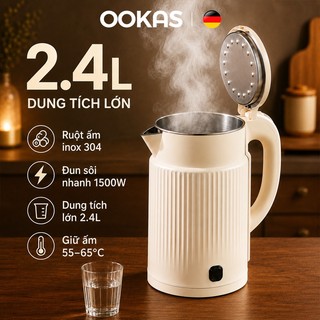 OOKAS Bình đun siêu tốc 2.4L, Thiết Kế Cao Cấp Sôi Nhanh Tiết Kiệm Điện