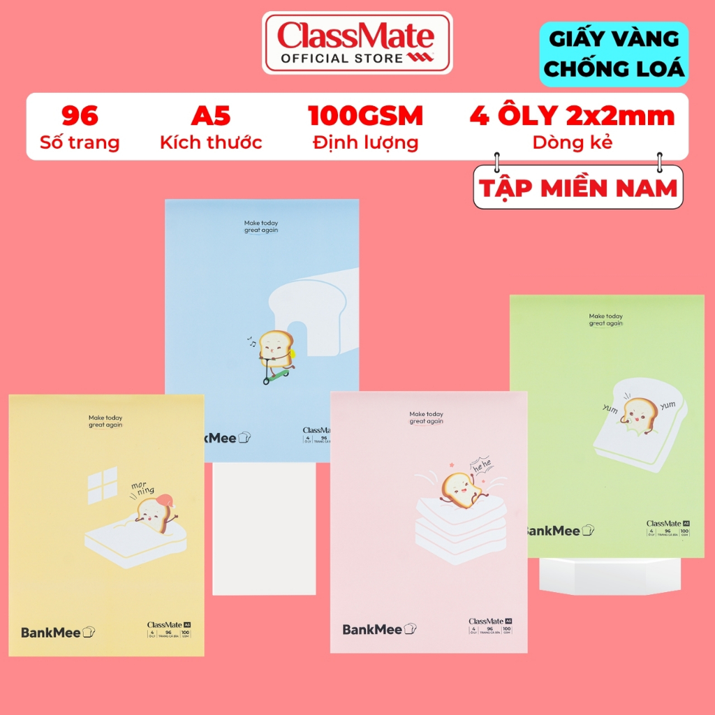 Tập Học Sinh Miền Nam 100GSM Không Thấm Mực Classmate Vở 4 Ô Ly A5 96 Trang Vở 4 Ô Li 2x2mm Vở Học Sinh Cấp 1 NA5-09-015