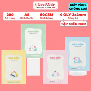 Tập Học Sinh Miền Nam 200 Trang Classmate Vở 4 ÔLy 80gsm A5 Vở 4 ÔLi 2x2mm Vở Học Sinh Cấp 1 Tập Viết Ghi Bài NA5-20-017