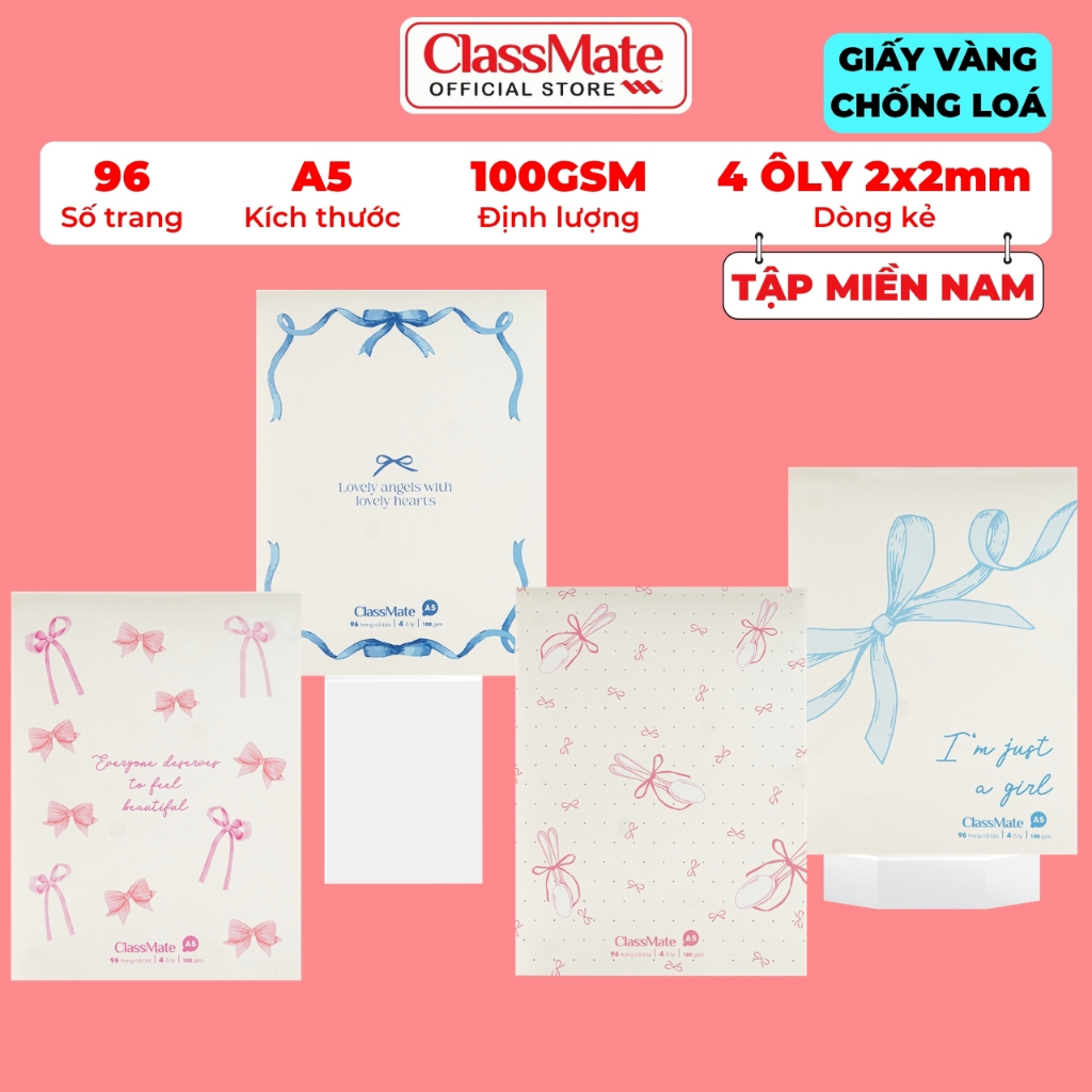 Tập Học Sinh Miền Nam 100gsm Classmate Vở 4 Ô Ly A5 Không Thấm Mực 96 Trang Vở 4 Ô Li 2x2mm Vở Học Sinh Cấp 1 NA5-09-014