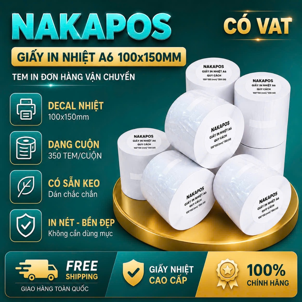 Giấy In Nhiệt 100x150mm A6 Cuộn 350 Tem Sẵn Lớp Dán Giấy In Đơn hàng hóa đơn 100*150 A6 A7 in bill 100x150 Giấy nhiệt