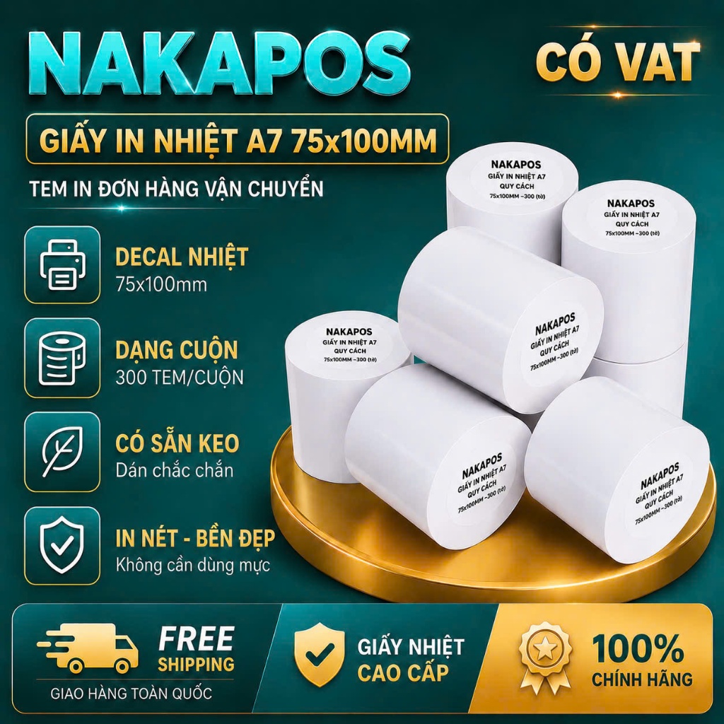 Giấy In Đơn Hàng A7 Tem vận chuyển 75x100 Decal Tự Dán Giấy In Nhiệt In Hóa Đơn 75*100 In Bill Mã Vạch 7.5*10 giấy nhiệt