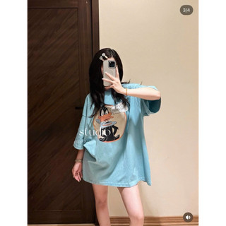 Áo Thun Nữ Form Rộng Oversize In Hình Vịt Hoạt Hình Màu Xanh Cotton Mềm Mịn Unisex Hot Trend