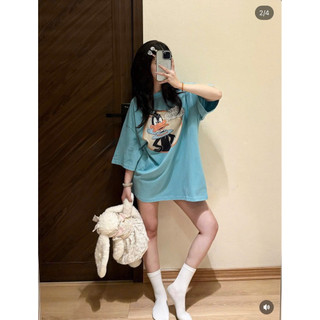 Áo Thun Nữ Form Rộng Oversize In Hình Vịt Hoạt Hình Màu Xanh Cotton Mềm Mịn Unisex Hot Trend