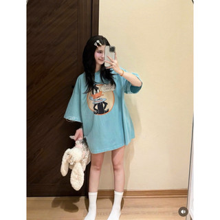Áo Thun Nữ Form Rộng Oversize In Hình Vịt Hoạt Hình Màu Xanh Cotton Mềm Mịn Unisex Hot Trend
