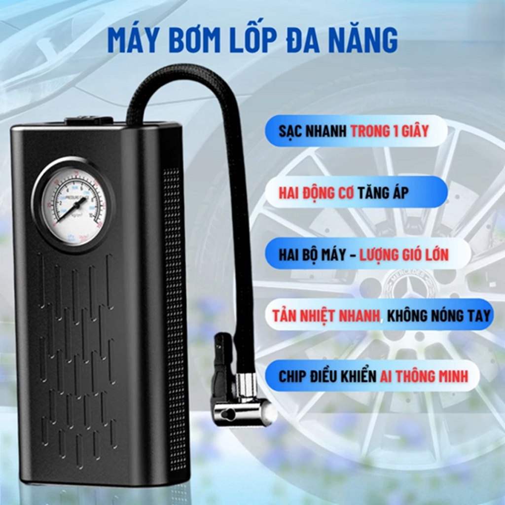 [Loại 1] Bơm Lốp ô Tô Xe Máy đạp Bóng Thông Minh Di Động Đồng Hồ Điện Tử Hiển Thị Áp Suất Tiện Dụng