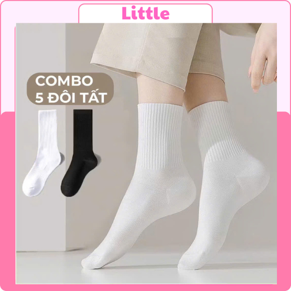Set 5 Đôi Tất Vớ Nam Nữ Cổ Cao Cổ trung lửng ngắn chất liệu cotton