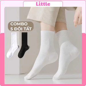 Set 5 Đôi Tất Vớ Nam Nữ Cổ Cao Cổ trung lửng ngắn chất liệu cotton