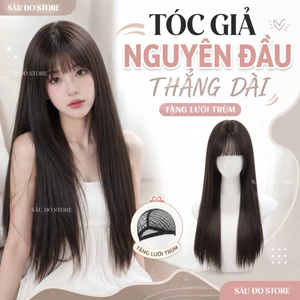 TÓC GIẢ NGUYÊN ĐẦU THẲNG DÀI LƯỚI HOA CAO CẤP KÈM TRÙM TÓC THẬT