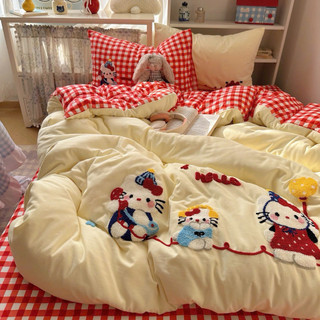 [Tặng Vỏ Ôm Mở Bán] Set 4 Món Chăn Ga Gối Đũi Thêu Xù Vintage Xinh Yêu Cho Gia Đình - Decor Phòng Ngủ Dễ Thương, Mát Mẻ