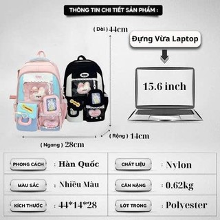 Balo đi học nữ cặp sách đi học nữ tặng kèm túi ví nhỏ, Balo đi học nhiều ngăn đựng Laptop 16inch