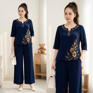 Sét đồ bộ trung niên chất vải cát lụa cao cấp – thanh lịch mát mẻ sang trọng mã 154