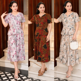 Sét đồ bộ trung niên chất vải lụa cao cấp mã 141 - quần ống rộng giả váy thanh lịch sang trọng tôn dáng