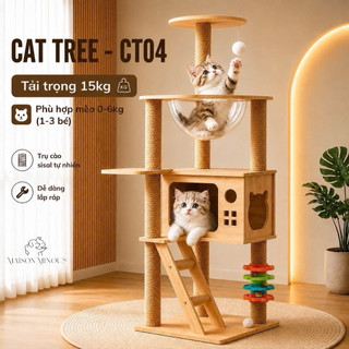 Cây cào móng CAT TREE, trụ cào móng, nhà cây cho mèo có kèm bát trong suốt