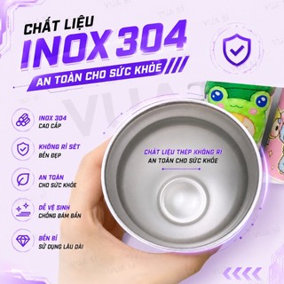 Bình Nước Giữ Nhiệt Hoạt Hình VUASI Dễ Thương 500ML Thép Không Gỉ - Có Ống Hút INOX
