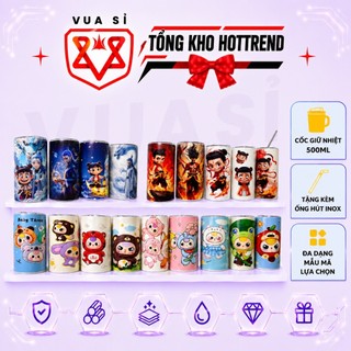 Bình Nước Giữ Nhiệt Hoạt Hình VUASI Dễ Thương 500ML Thép Không Gỉ - Có Ống Hút INOX