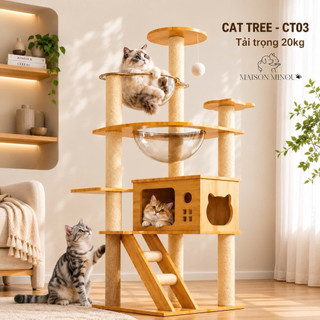 Cây cào móng CAT TREE, trụ cào móng, nhà cây cho mèo có kèm bát trong suốt