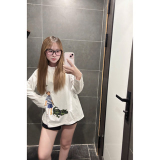 Áo dài tay in hình dắt cá sấu chất cotton thời trang nữ, áo dài tay thời trang nữ