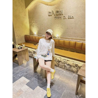 Áo dài tay in hình dắt cá sấu chất cotton thời trang nữ, áo dài tay thời trang nữ