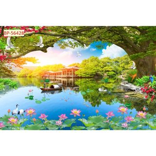 Tranh phong cảnh công viên vường hoa với đủ loại hoa khác nhau theo xu hướng hiện nay, giá rẻ