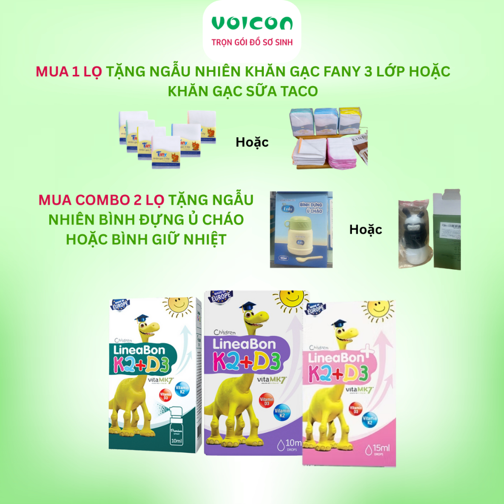 [KÈM QUÀ] Lineabon D3K2 - MK7 tinh khiết tăng chiều cao cho bé dung tích 10ml ,15ml