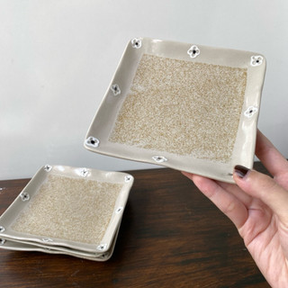 DĨA VUÔNG DĨA CHẤM 2 NGĂN GỐM MỘC - GỐM NHẬT 2HAND