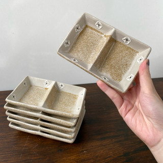 DĨA VUÔNG DĨA CHẤM 2 NGĂN GỐM MỘC - GỐM NHẬT 2HAND