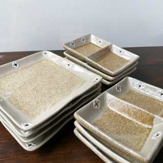 DĨA VUÔNG DĨA CHẤM 2 NGĂN GỐM MỘC - GỐM NHẬT 2HAND