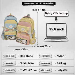 Balo nữ đi học Cặp sách đi học tặng KÈM 2 Gấu, Balo đi học nhiều ngăn đựng Latop 16inch, Tặng túi tròn mini