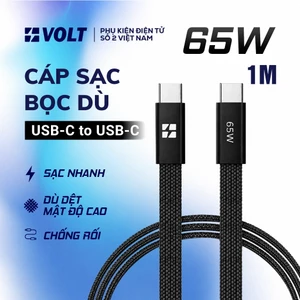 Cáp Sạc Nhanh 65W Voltelectronics USB-C to C – Siêu Bền, Gọn Nhẹ, Dây Dù 1m