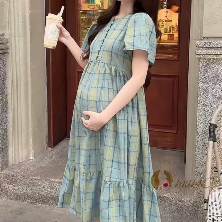 Đầm váy bầu Mami chất liệu thô hàn mềm dáng dài cho mẹ bầu đi làm đi chơi váy bầu mùa hè váy bầu thiết kế