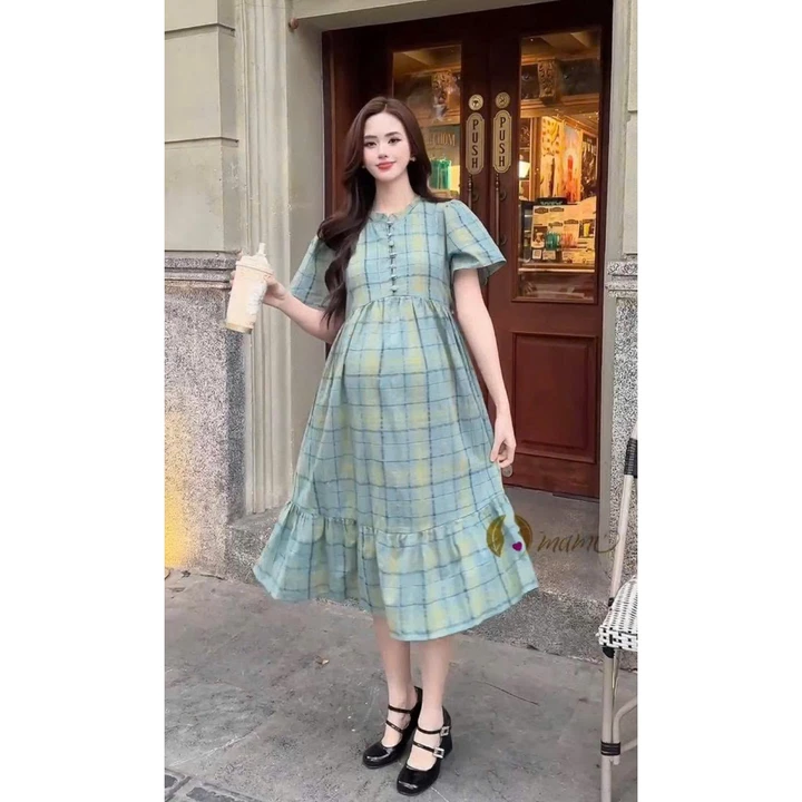 Đầm váy bầu Mami chất liệu thô hàn mềm dáng dài cho mẹ bầu đi làm đi chơi váy bầu mùa hè váy bầu thiết kế
