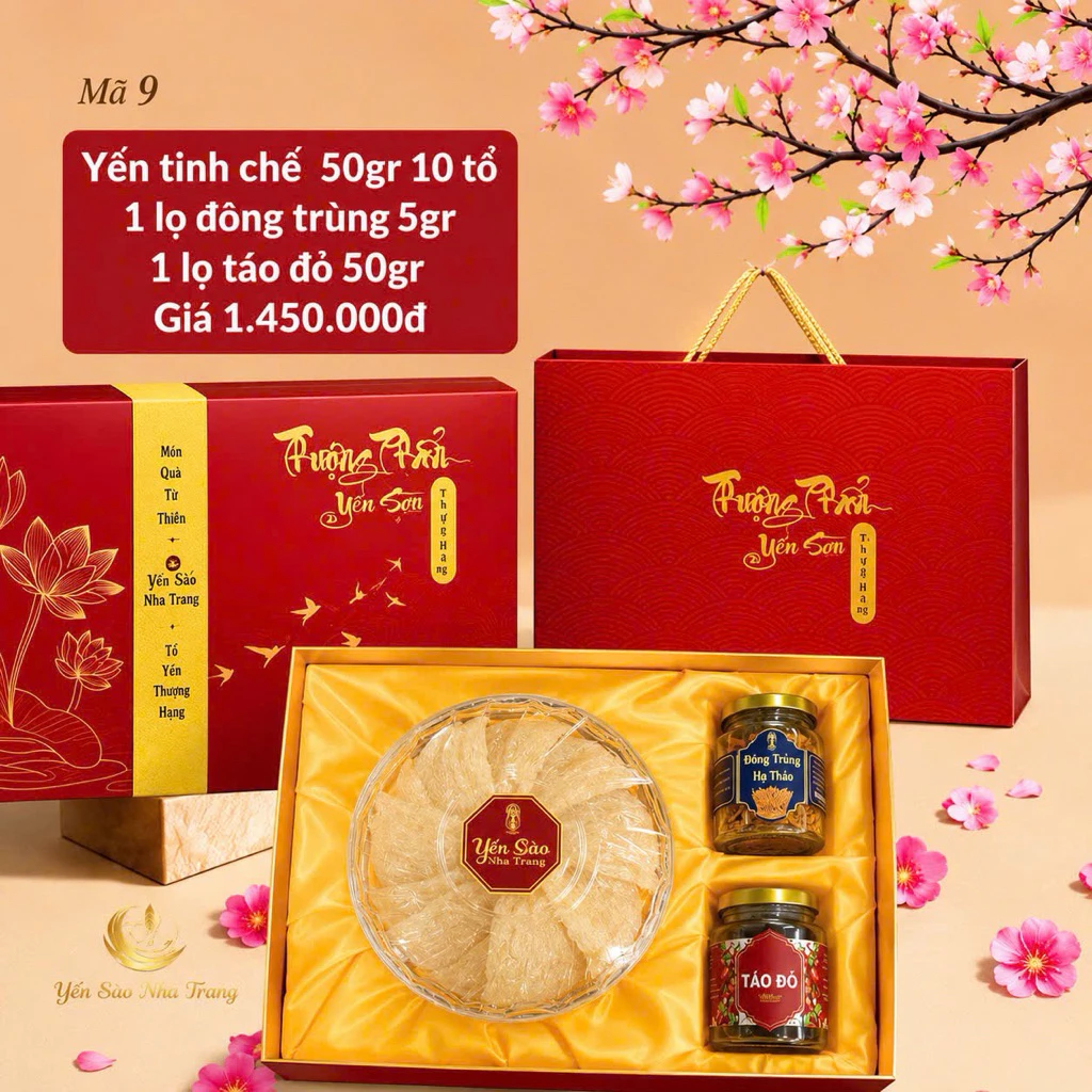 Hôp qua Tổ yến sào tinh chế  cao cấp loại 1 ( yến + táo đỏ + đông trùng)