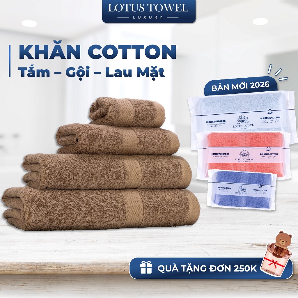 Khăn Mặt, Khăn Gội, Khăn Tắm LotusTowel Luxury 100% Cotton Mềm Mịn Thấm Hút Không Ra Màu