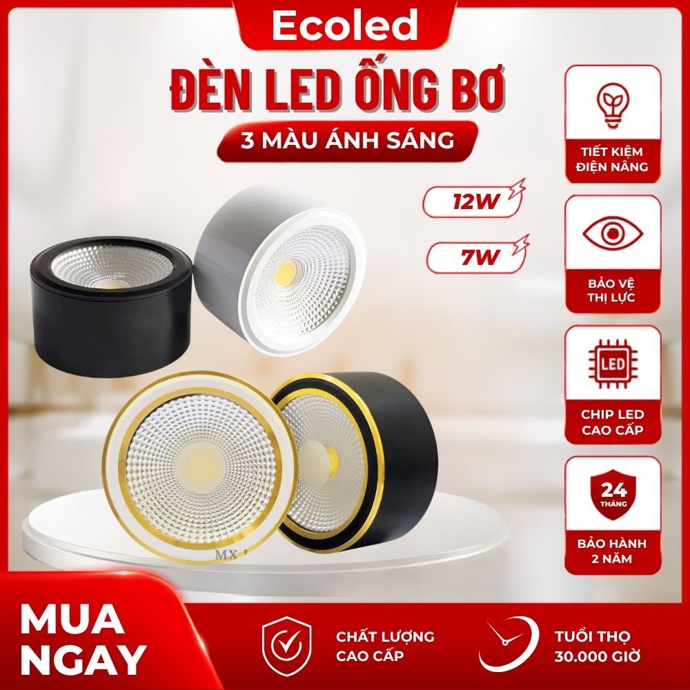 Đèn Ống Bơ Ốp Trần, Đèn led Ống Bơ 7W, 12W 3 Màu ánh sáng, Đèn hành lang, Bảo hành 3 năm