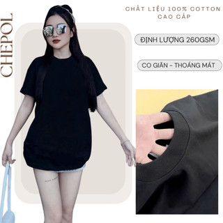 Áo Thun Nữ Trơn Chepol Cao Cấp, Form Vừa, Áo Phông Cổ Tròn, Chất Cotton Co Dãn 4 Chiều, Mềm Mịn, Bigsize đến 120KG