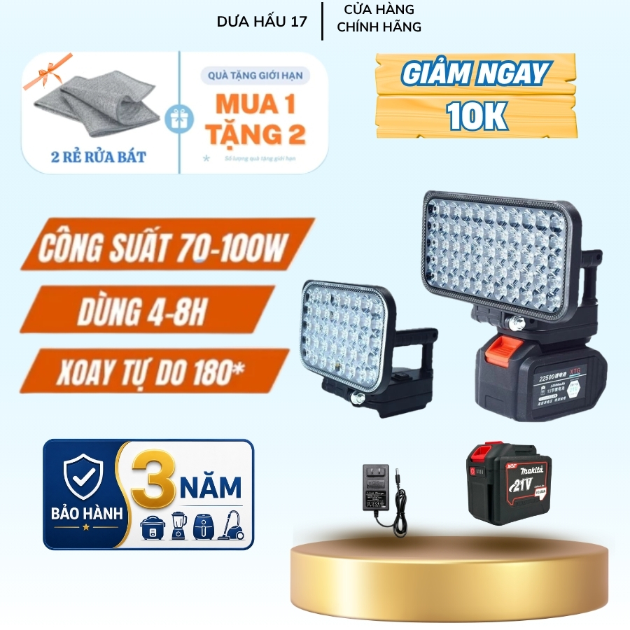 Đèn led 35/55 mắt siêu sáng sử dụng chân pin phổ thông MAKITA có 2 chế độ sáng, có 2 cổng sạc Hot