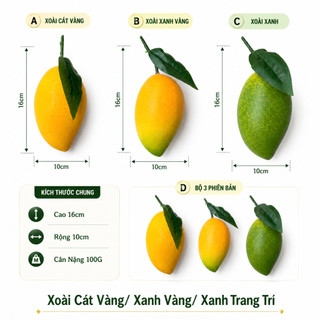 Trái Xoài Cát Giả (Vàng, Xanh, Xanh Vàng) Cao Cấp Trang Trí | Trái Cây Nhựa Foam Giống Thật Decor Quán Cà Phê Khách Sạn