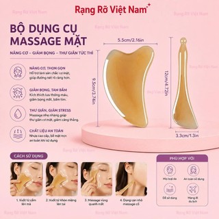 Bộ Massage Nâng Cơ Mặt Bằng Đá Giúp Giảm Nếp Nhăn , Chống Lão Hóa, Trẻ Hóa Làn Da Hiệu Quả - Miếng Đá Guasha Trong Suốt