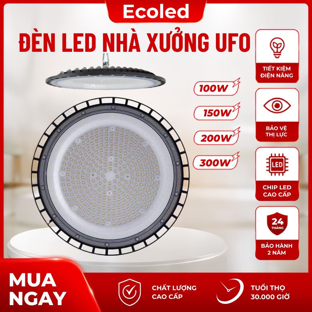 Đèn nhà xưởng UFO công suất 100W 150W 200W 300W vỏ nhôm nguyên khối tản nhiệt tốt - BH 2 năm