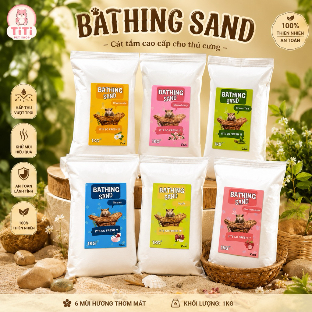 Cát Tắm Hamster 6 Mùi Thơm, Sạch, Mượt lông 1kg