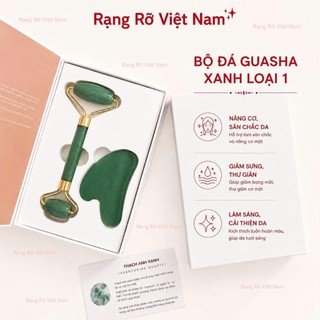 Bộ Đôi Guasha Cao Cấp Loại 1 Giúp Thon Gọn Mặt Trẻ Hóa Da. Đá Guasha Thạch Anh Kèm Cây Lăn Hàng Xịn Massage Da Mặt