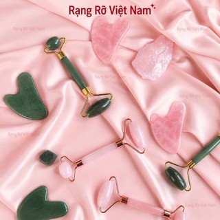 Bộ Đá Guasha Thạch Anh Kết Hợp Cây Lăn Giúp Nâng Cơ Giảm Nếp Nhăn Hiệu Quả - Hàng Cao Cấp Loại 1 - Bộ Đôi Hoàn Hảo