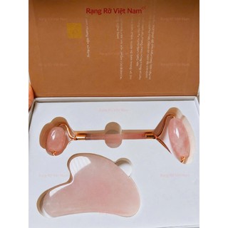 Bộ Đôi Guasha Cao Cấp Loại 1 Giúp Thon Gọn Mặt Trẻ Hóa Da. Đá Guasha Thạch Anh Kèm Cây Lăn Hàng Xịn Massage Da Mặt