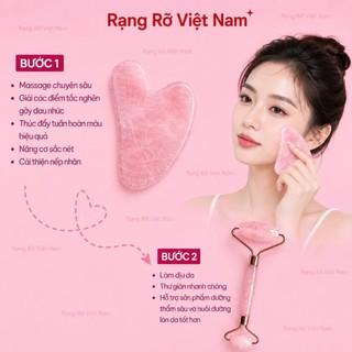 Combo Cây Lăn Đá Thạch Anh Kèm Đá Guasha Masage Nâng Cơ Mặt Giúp Thon Gọn Mặt - Làm Căng Da Kích Thích Sản Xuất Collage
