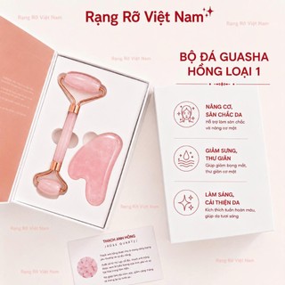Combo Cây Lăn Đá Thạch Anh Kèm Đá Guasha Masage Nâng Cơ Mặt Giúp Thon Gọn Mặt - Làm Căng Da Kích Thích Sản Xuất Collage