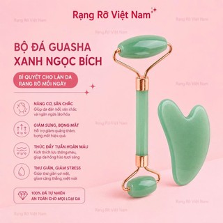 Đá Guasha Bằng Đá Tự Nhiên Xanh Ngọc Bích - Kết Hợp Cây Lăn Massage Mặt Giúp Nâng Cơ - Thon Gọn Mặt Hiệu Quả