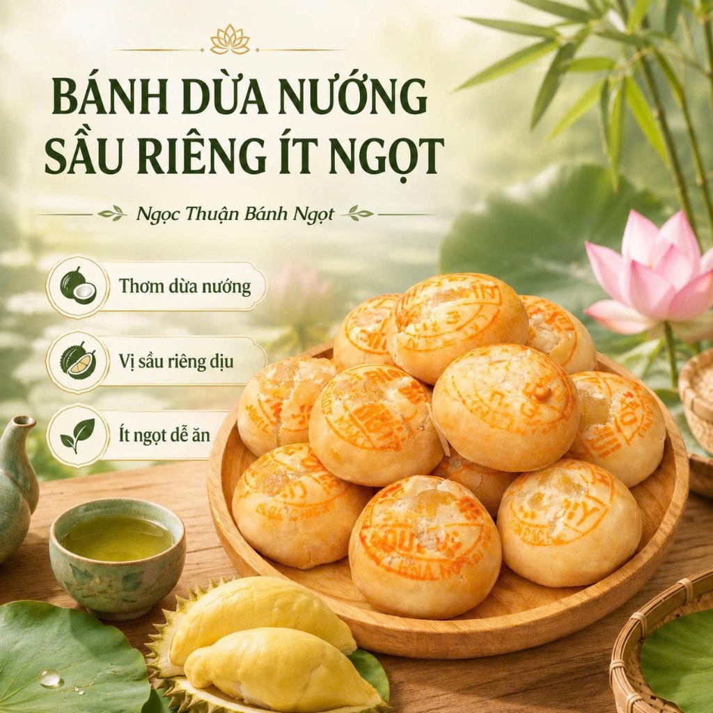 Bánh Dừa Nướng Vị Sầu Riêng Ít Ngọt Thơm Dịu Ngọc Thuận 400g
